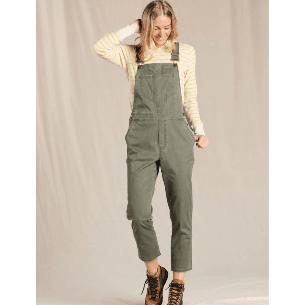 Toad&Co Womens Medium Cottonwood Overalls Olive Green Organic Cotton Workwear